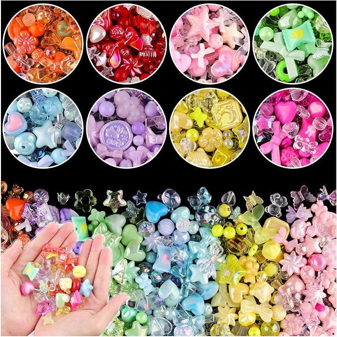 500-550PCS TINKRSTUFF Assorted Mix Acrylic Beads For Bracelet Making, Cute Beads For Jewelry Making Flower Bow Butterfly Candy Heart Gummy Bear Kawaii Aesthetic Bead,DIY Necklace Keychain Phone Charms
