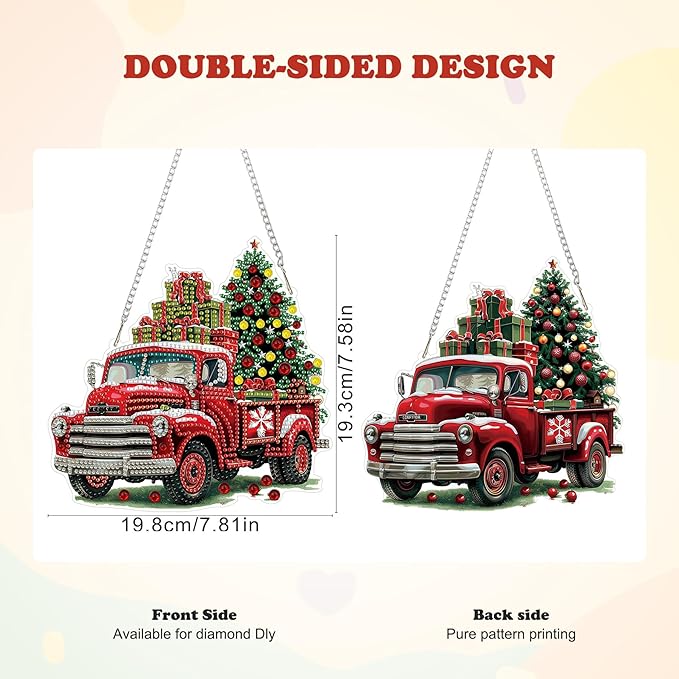 HEIBAGO Red Truck Diamond Art Hanging Kits for Adults Kids, 5D Special Shaped Crystal Diamond Painting Kit, DIY Pattern Window Pendant Gem Art Kit for Home Wall Decor 8.3 x 8.3 Inch