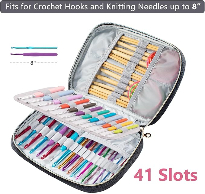 Crochet Hook Case - Quilted Organizer Case - Hook Holder for Circular Knitting Needles & Crochet Hooks (up to 8")