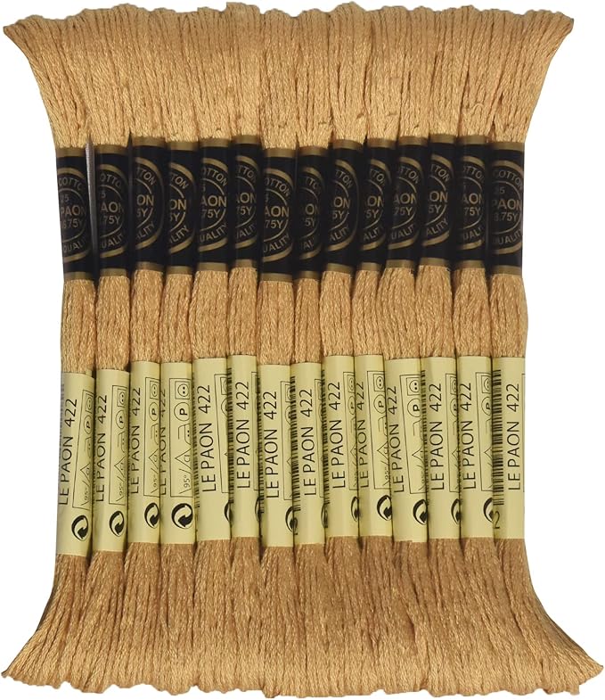LE PAON Embroidery Floss, 14-Pack Six Strands 100% Long Staple Cotton Embroidery Thread, 8.7-Yard，Color Number：422, Light Hazelnut Brown