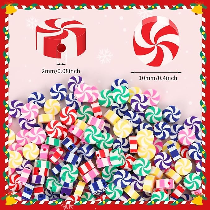 Augshy 300Pcs Peppermint Polymer Clay Beads,Christmas Candy Clay Beads for Jewelry Making Bracelets Necklaces Earrings and Holiday Tree Decoration
