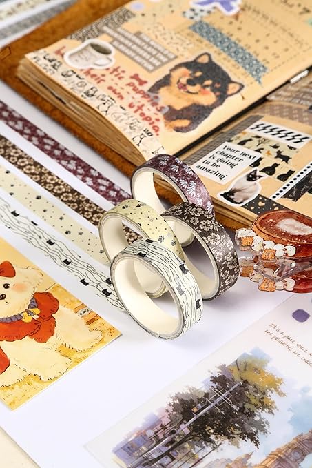 10 Rolls Skinny Washi Tape Set Texture Arts Adhesive Tapes Basic Patterns Decorative Masking Tape Sets for Craft, Kids, Scrapbook, DIY, Gift Wrapping (Style One)