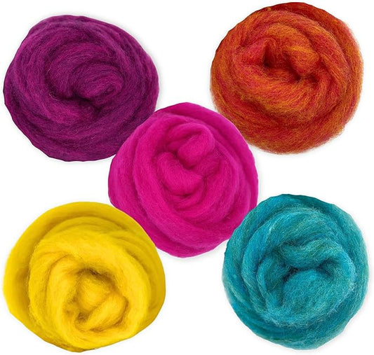 Corriedale Carded Sliver Wool Roving Variety Bundle | Best Core Wool for Needle Felting, Spinning, Wet Felting, Weaving, Dryer Balls, Yarn Roving - Ethically Sourced (Retro Pop)