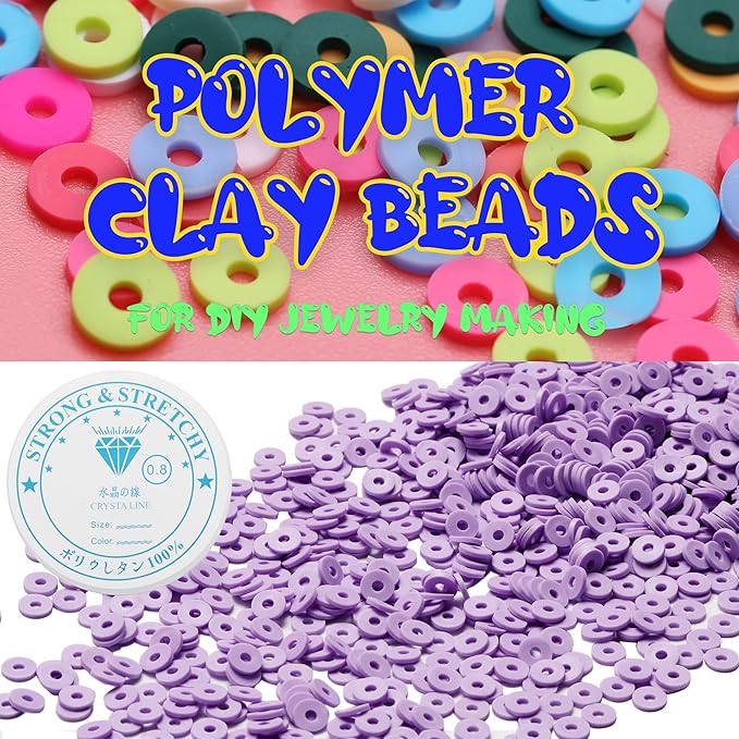 4000 Pcs Clay Beads for Bracelets Making, Polymer Spacer Flat DIY for Jewelry Necklace Earring Making Kit, Preppy Aesthetic Heishi Heshie Thin Disk Beads Assortments Set 4 6 8MM (PU-9-16, 6MM)