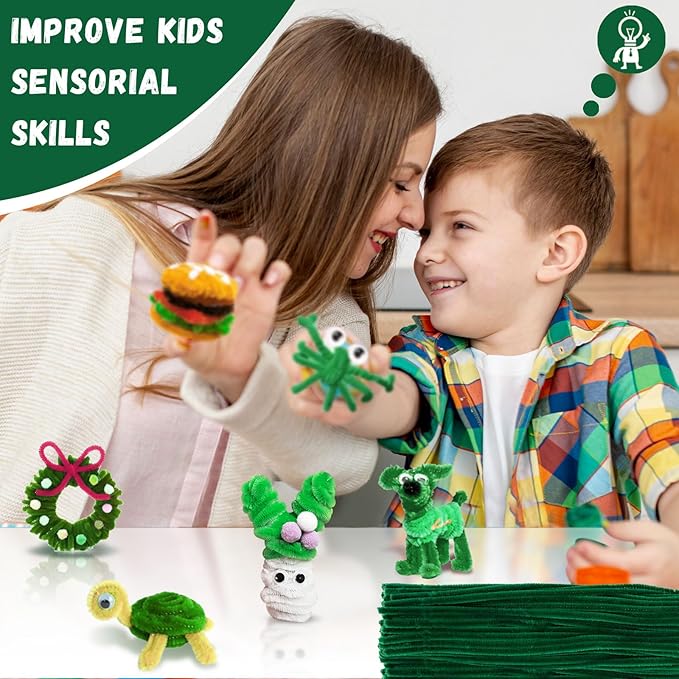 Green Pipe Cleaners, 300pcs Christmas Craft Supplies, Pipe Cleaners Craft Bulk, Chenille Stems, DIY Arts & Decorations