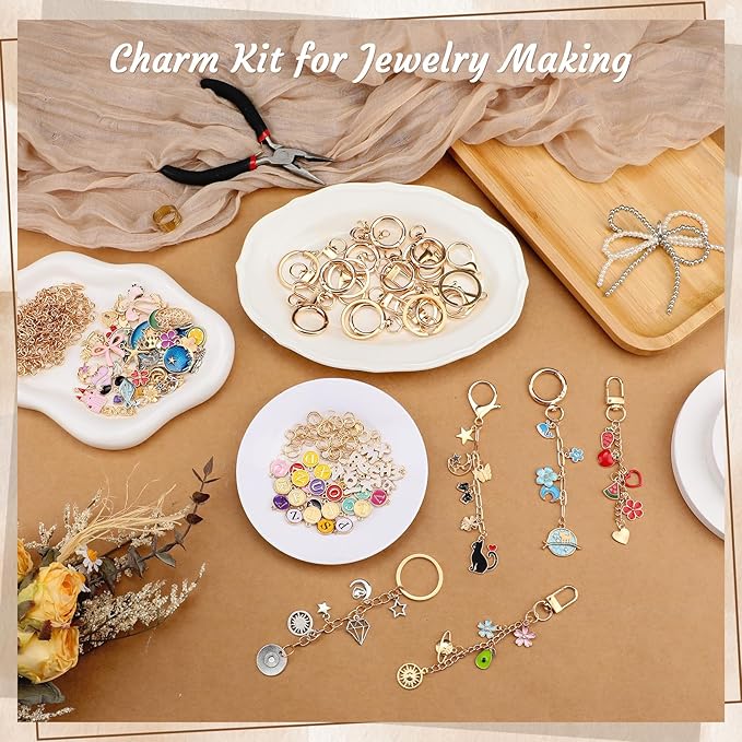 BESARME 413PCS Charms Lip Gloss Keychain Making Kit DIY Keychains Including Key Chain Hooks, Jump Rings, Lobster Clasps, Jewelry Making Kit for DIY Craft Gifts
