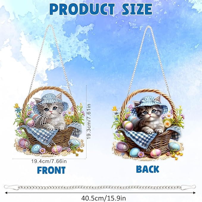 DOMROM Cat Diamond Art Hanging Kits for Adults, Easter Special Shaped Crystal Diamond Painting Cat Pendant, DIY Diamond Art Suncatchers Animal for Home Garden Wall Decor Gift