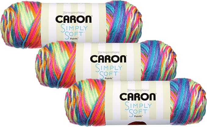 Caron Simply Soft Paints Yarn (4) Medium Worsted Gauge 100% Acrylic - 5oz - Rainbow Bright - Machine Wash & Dry (Pack of 3)
