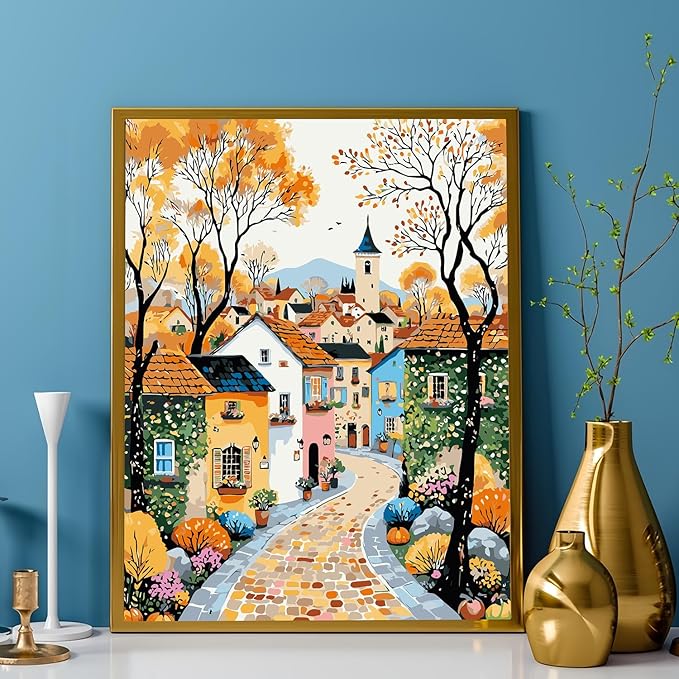 Mosaflare Paint by Numbers for Adults Beginner, Building Scenery Adult Paint by Number Kits on Canvas, DIY Acrylic Oil Easy Painting by Numbers for Home Wall Decor 16X20 inch (Without Frame)