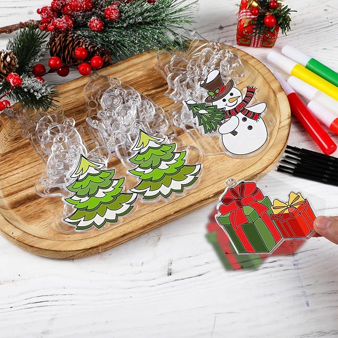 Sonwyoung 30 Sets Christmas Suncatchers Ornament Craft Kits, DIY Glow in The Dark Suncatcher Kits Stained Glass Winter Xmas Window Paint Art for Party Activities Art Craft Party Favors