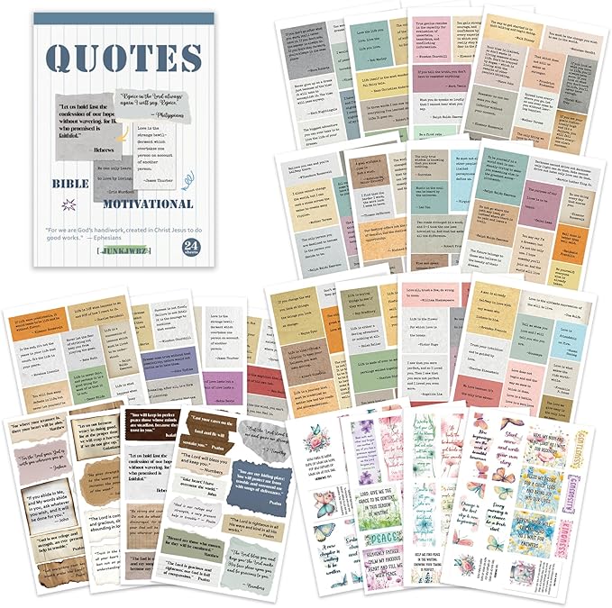 Bible Study Supplies Kit - 24 Sheets Christian Vintage Stickers: Scripture, Quote & Bible Verse Stickers |Inspirational Typewriter Decor | Scrapbooking, Journaling Supplies for Bible Journal