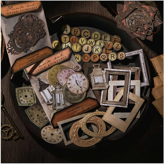 Vilikya 120pcs Steampunk Junk Journal Supplies, Small Vintage Scrapbook Materials Paper for Journaling Kit, Scrapbooking Ephemera, Punk Collage Cards for Dark Academia Home Room Decor