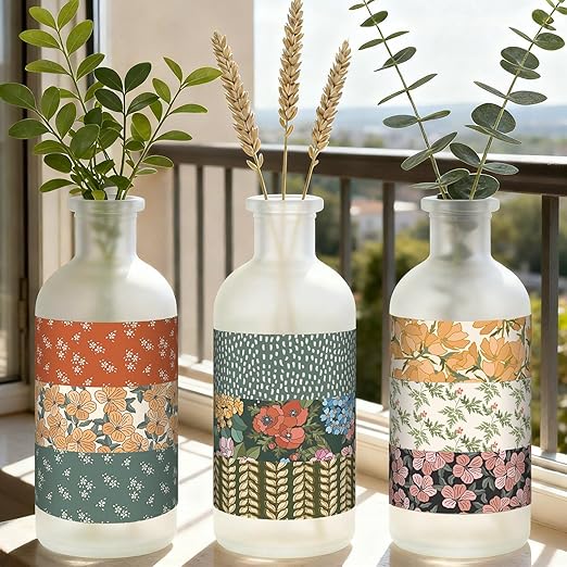 12 Rolls Watercolor Floral Washi Tape Set 15 mm Vintage Flower Decorative Masking Tape for Spring Arts DIY Craft Scrapbook Journal Supplies Gift Wrapping(Warm Tones,Botanic)