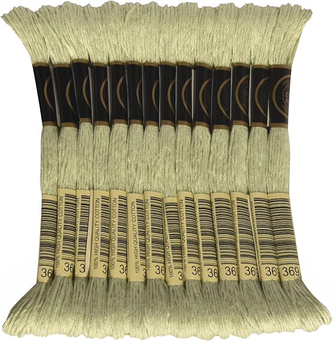 LE PAON Embroidery Floss, 14-Pack Six Strands 100% Long Staple Cotton Embroidery Thread, 8.7-Yard，Color Number：369, Very Light Pistachio Green