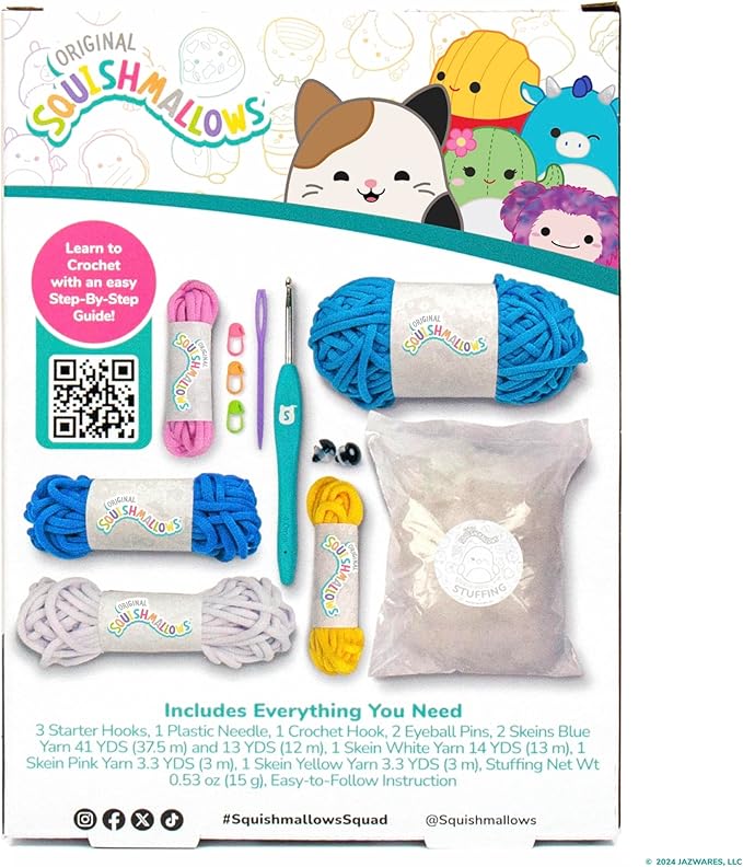 Original Squishmallows Bebe the Bluebird Crochet Kit, Includes Yarn, Crochet Hook, Starter Hooks, Step-By-Step Tutorials, Exclusive Crochet Kit For Beginners, DIY Craft, Crochet Kits, Great Teen Gifts