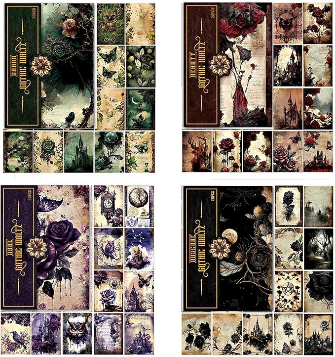 80 Sheets Gothic Scrapbook Paper for Scrapbook Kit, Vintage Ephemera for Junk Journals, Magic Decoupage Paper for Journaling Supplies , Dark Academia Wall Decor Room for Home Decorations