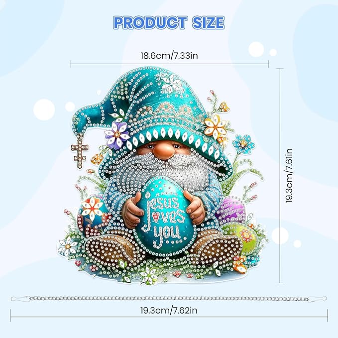 MOGTAA Easter Egg Diamond Art Hanging Kits for Adults Beginners, Gnomes Diamond Art Suncatchers, 5D Special Shape Flowers Diamond Painting Window Pendant Kit for Home Garden Wall Decor