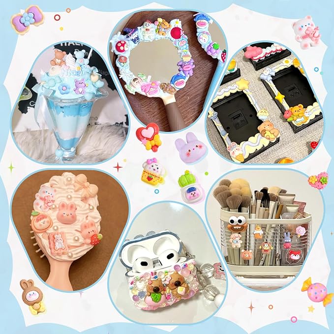 100PCS Pink Slime Charms Cute Flatback Resin Charms for Slime, Random Kawaii Decoden Charm for Embellishments Phone Junk Case Charms Bulk, Hairpins Scrapbooking Crafting & DIY Decoration