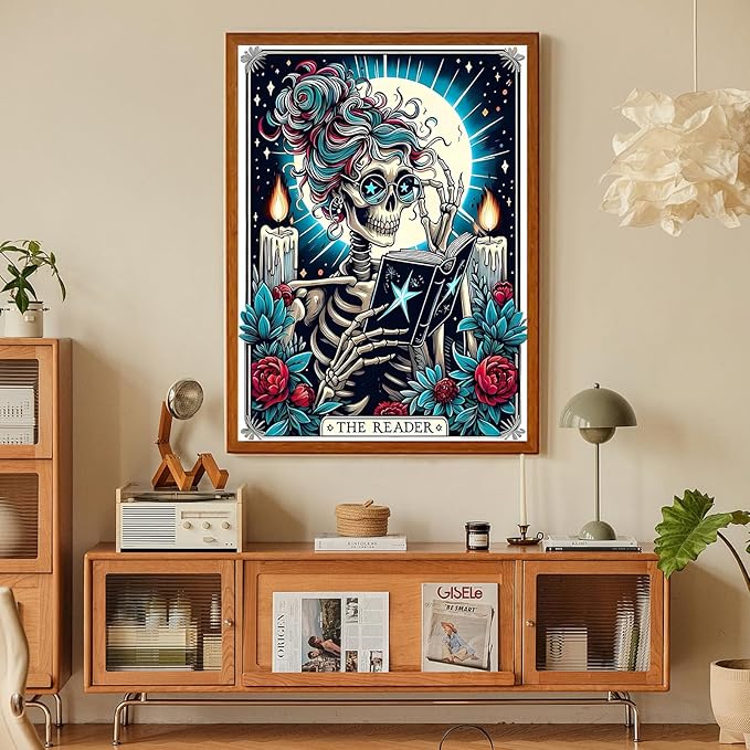 Skull Diamond Art Kits for Adults, Reader Diamond Painting Kit for Adults Beginners, 5D DIY Diamond Painting with Round Gem Art Kits for Home Wall Decor 12x16 Inch