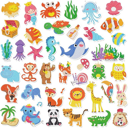 Labeol Diamond Art Kits for Kids Boys and Girls Ages 6-8-10-12 Easy to DIY Creative Diamond Art Sticker Craft by Numbers Kits for Kids and Adult Beginners (Jungle Animals)