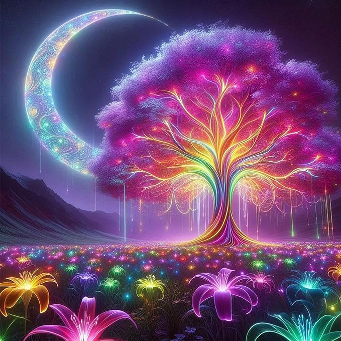 Fountor Tree of Life Diamond Art Kits for Adults, Moon Diamond Painting Kit for Adults Beginners, 5D DIY Tree Diamond Painting with Round Gem Art Kits for Gift Home Wall Decor 14x14 Inch