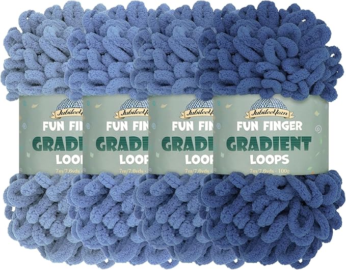 JubileeYarn Fun Finger Gradient Loops Yarn - 100g/Skein Jumbo Polyester - Nixi - 4 Skeins