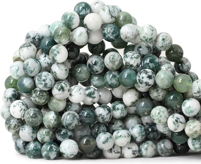 8mm 45PCS Natural Tree Agate Round Loose Beads for Jewelry Making 1 Strand 15"