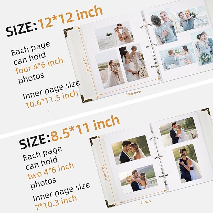 Vienrose DIY Scrapbook Photo Album Kit with Pens Tapes and Stickers 60 Pages Hardcover 12x12 Inches 3 Rings Removable Black Paper Scrapbooking for Lover Friends Kids Wedding White