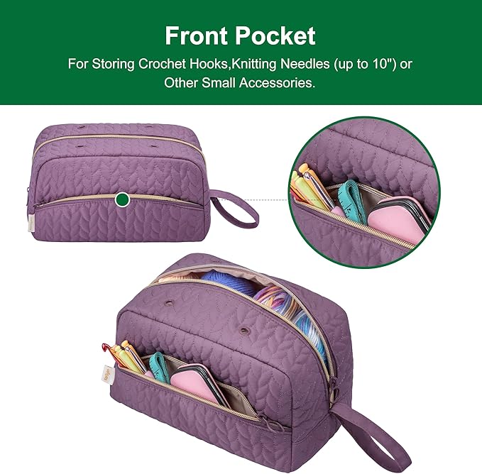 Crochet Yarn Bag Knitting Bag Storage for Crocheting Accessories Crochet Hook Case Organizer Gift for Crochet Lovers (Purple)