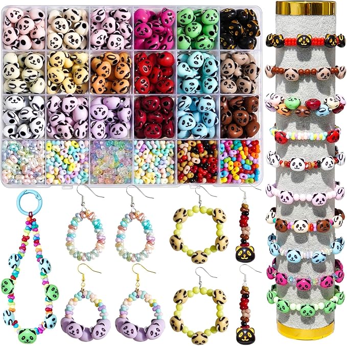 1158PCS Premium Acrylic Panda Jewelry Bead Set - Panda Charms & Peanut Spacers for Handmade Bracelets, Necklaces, Earrings & Phone Accessories