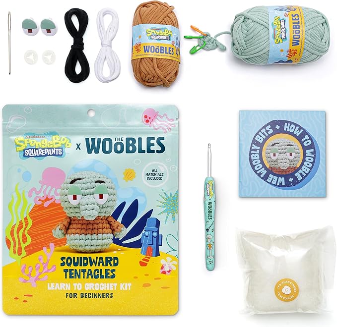 The Woobles Crochet Kit for Beginners – Spongebob Squarepants Craft Kit with Easy Peasy Yarn for Adults & Young Crafters, As Seen On Shark Tank, Step by Step Video Tutorials (Squidward Tentacles)