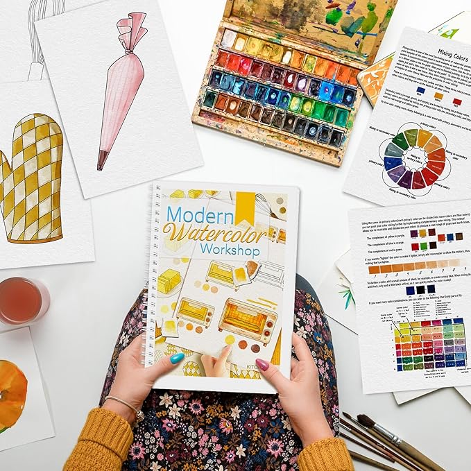 Watercolor Workbook, Watercolor Workbook Paint Book Beginner Friendly, 12 Different Patterns Stress-Relieving Art Crafts for Creative Exploration Gift for Women Adults Teens (Kitchen, 1)