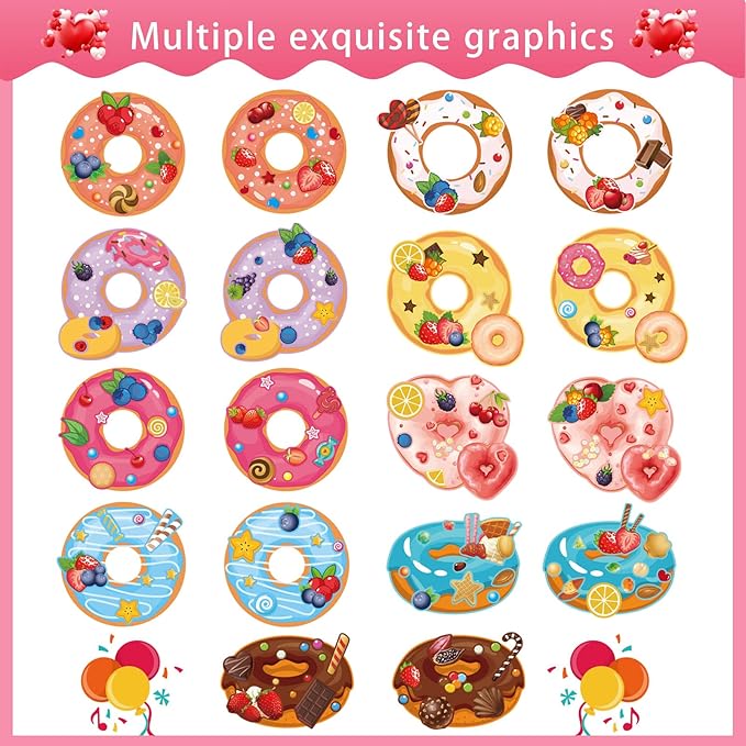 27 sheets make a face donut stickers for kids make your own dessert stickers mix and match sweets and treats fruit, donut themed birthday gifts diy art crafts party favors supplies decorations