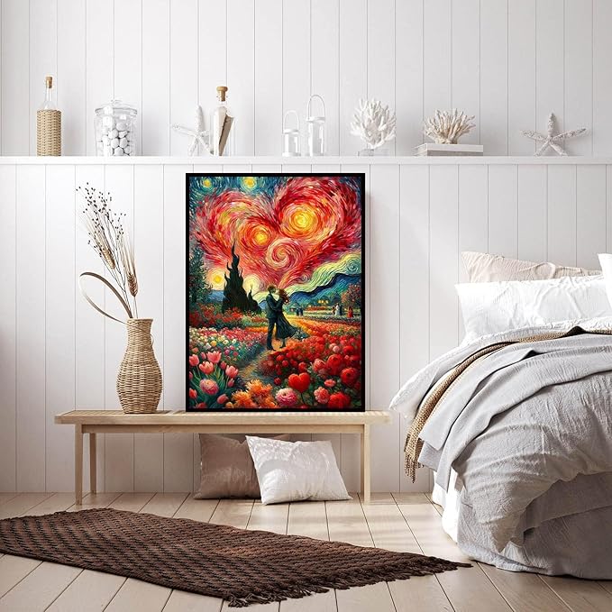 igoodom Starry Night Diamond Art Kits for Adults, Valentine's Day Diamond Painting Kit, Full Drill Round Diamond Art Kits, DIY Gem Art for Home Wall Decor Gift 12x16inch