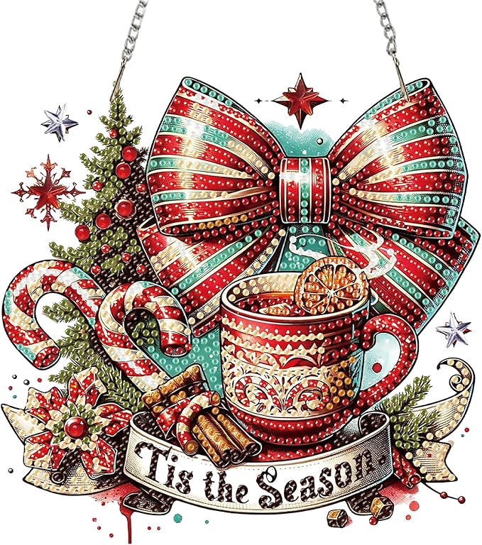 Auremi Christmas Diamond Art Pendant Kits,5D Coffee Diamond Art Diamond Painting Hanging Kits,DIY Special Shaped Diamonds Painting Suncatcher Pendant Kit for Adults for Gift Wall Home Decor