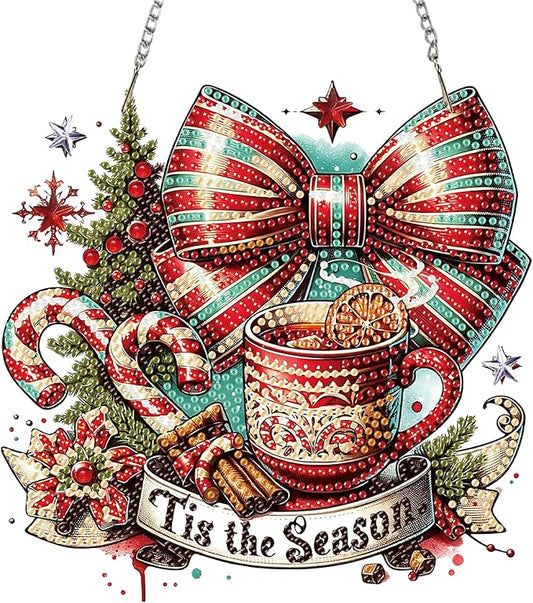 Auremi Christmas Diamond Art Pendant Kits,5D Coffee Diamond Art Diamond Painting Hanging Kits,DIY Special Shaped Diamonds Painting Suncatcher Pendant Kit for Adults for Gift Wall Home Decor