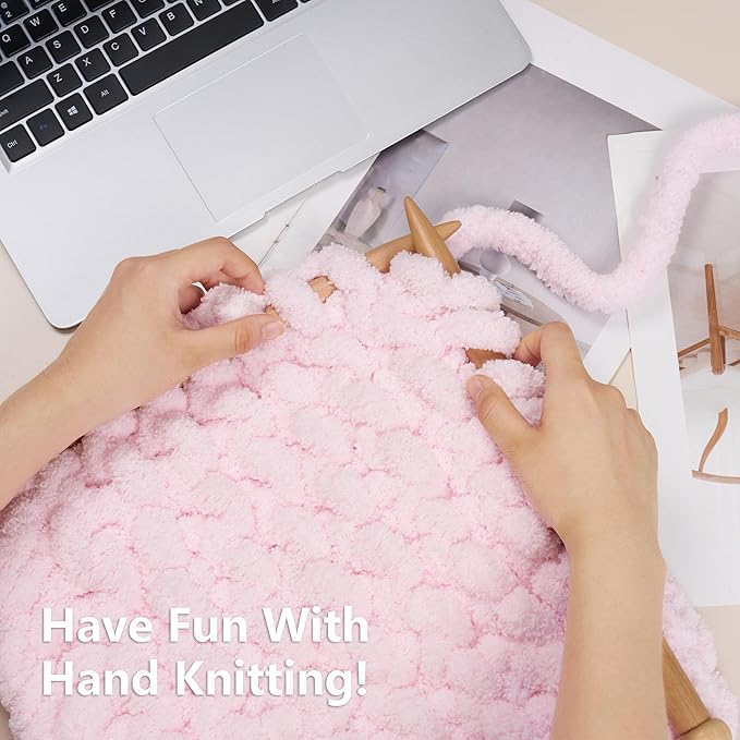 Chunky Yarn for Hand Knitting - #10 Chunky Chenille Yarn, Jumbo Big Thick Chunky Yarns for Crocheting, Super Bulky Chunky Knit Blanket Yarns, 8 Skein (25 yds 8 oz Each Skein), Blush Pink