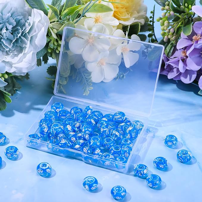AIPRIDY Girls' Lucky Beads Lover Amber Beads, Big Hole Spacer Beads European Craft Beads for DIY Charms Bracelet Jewelry Making (Blue Smiling Face)