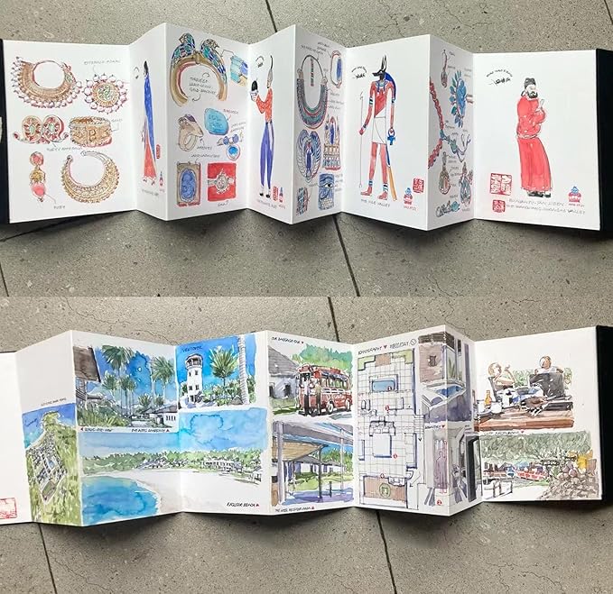 Watercolour Hardback Concertina - Accordion-fold Design - Travel Protable Journal Watercolor Book - Sketchbook - Hot Pressed - 300 GSM - 15 x 100 cm - One Book