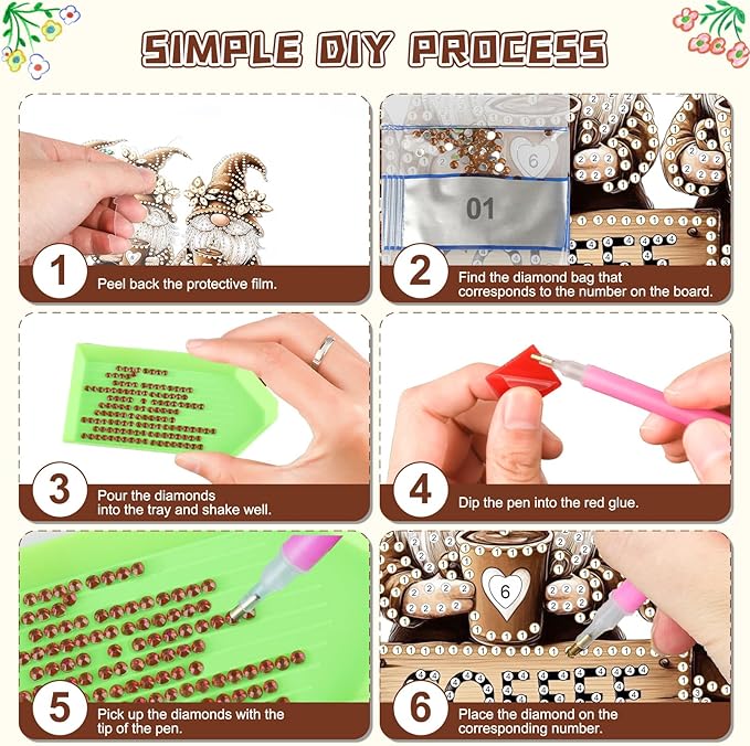 KEYIFA Diamond Painting Kit, DIY Gnomes Diamond Art Hanging for Adults Beginner, Coffee Gem Arts Pendant Special Shaped Rhinestone Window Ornaments Wall Door Garden Decoration Gift, Double Sided