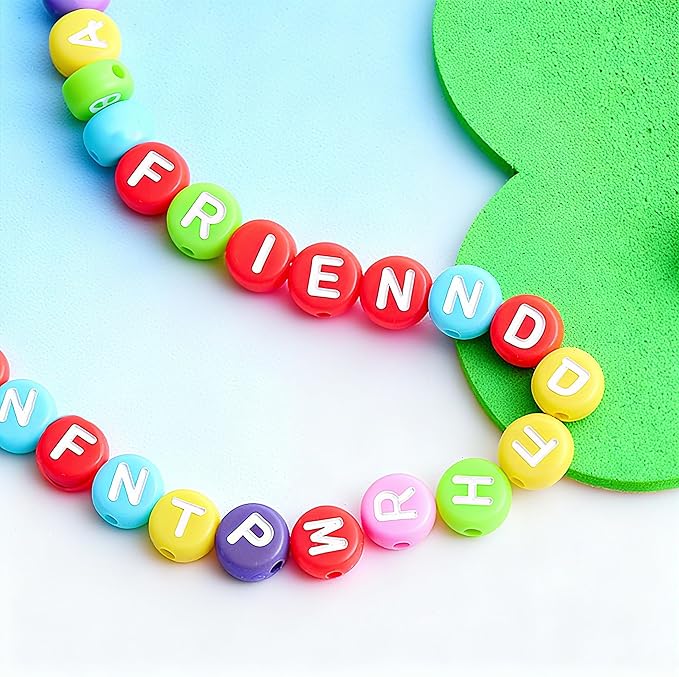 nikkiGuo 1250 PCS Letter Beads Kit with Elastic Cord – Alphabet A–Z, Numbers, Heart, Moon, Star, Smiley Beads for Friendship Bracelets & DIY Jewelry (Colorful Beats & White Letters)