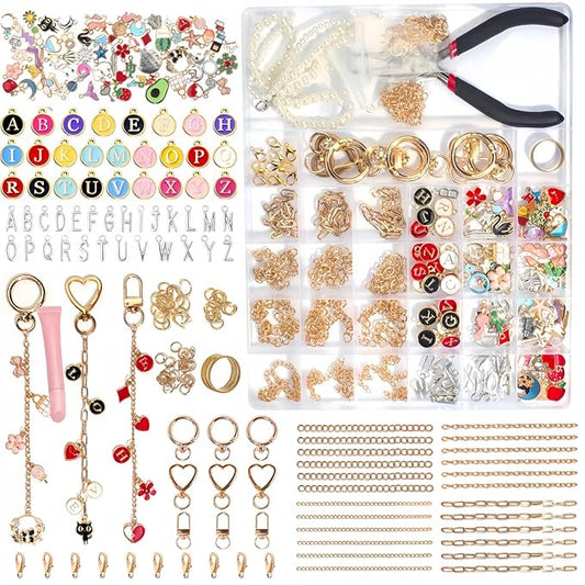 JCWPVA 314Pcs Lip Gloss Charms Keychain Kit, Including 19 Keychain Clips, 24 Extender Chains, 118 Charms & Jewelry Pliers, DIY Keychains Kit, Complete DIY Craft Supplies for Teens and Adults Gifts