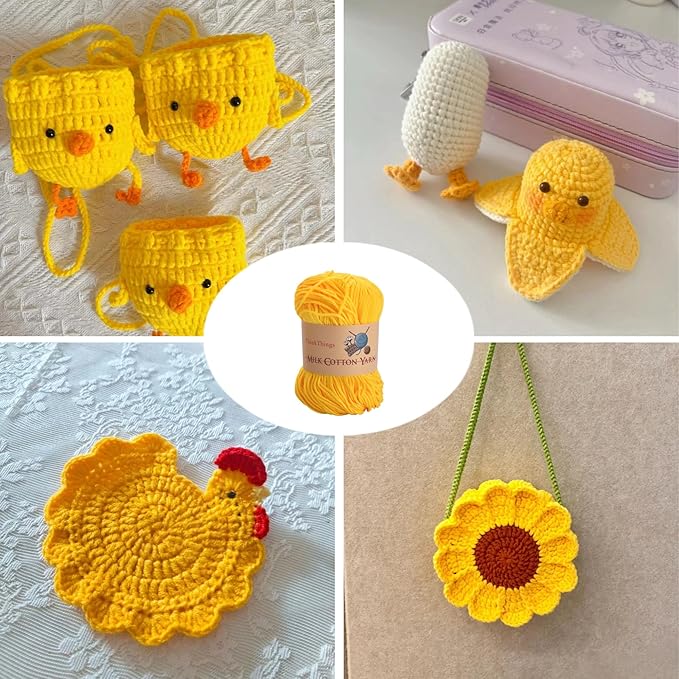 Acrylic Cotton Yarn for Knitting Crochet - Yellow Hand Knitting Yarn - Weaving Yarn Bright Yellow- Crochet Thread Yarn for Crocheting Bulk - 10Balls 17.6Ounces