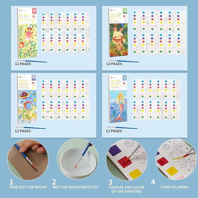 Pocket Watercolor Book Set, Watercolor Painting Book,Watercolor Bookmarks for Kids, Beginning, Students Painters Christmas Gifts (4 PCS)