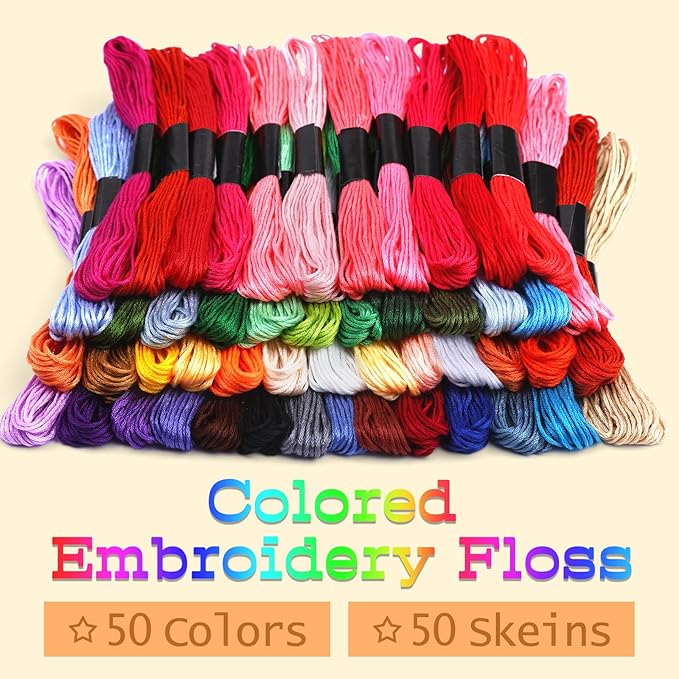 50 Skeins Embroidery Floss, Rainbow Colors Friendship Bracelet String and Cross Stitch Thread, Embroidery Thread for DIY Friendship Bracelet Project, Craft Floss String for Cross Stitch Crafts
