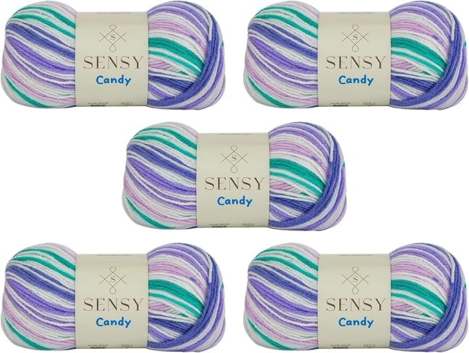 Sensy Candy Yarn - 5 Skeins, 3.5 oz, 251 Yards, Multicolor for Crocheting and Knitting, Light Gauge 3