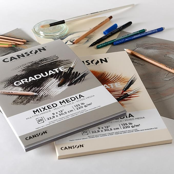 Canson Graduate Grey Toned Mixed Media Pad, Foldover, 5.5x8.5 inch, 20 Sheets | Artist Paper for Adults and Students - Watercolors, Mixed Media, Markers and Art Journaling