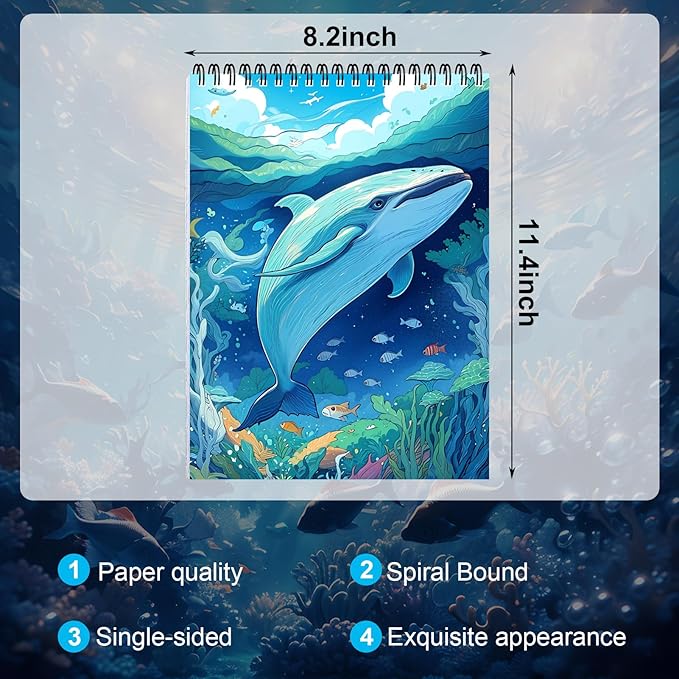Ocean Coloring Book for Adult Spiral Bound, Adult Coloring Books for Women Relaxation, 30 Pages Thick Paper One Sided Design, Mindfulness Coloring Book, Anxiety Relief Mindfulness Gifts