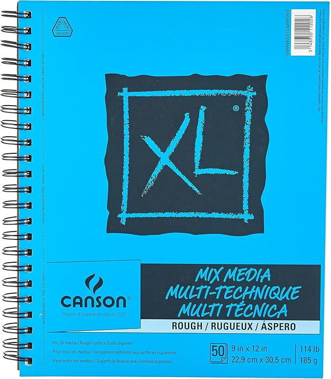Canson XL Series Mixed Media Pad, Rough Texture, Side Wire, 9x12 inches, 50 Sheets – Heavyweight Art Paper for Watercolor, Gouache, Marker, Painting, Drawing, Sketching