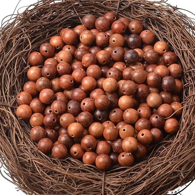 8mm Massive Beads Natural Wooden Round Loose Beads Jewelry Making with Thread 200 PCS(Red Sandalwood, 8mm)